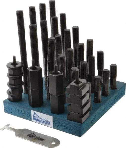 Gibraltar - 38 Piece, 5/8-11 Stud, 3/4" T Slot, T Nut & Stud Kit - 1-1/4" T-Slot Nut Width, 3, 4, 5, 6, 7, 8" Stud Lengths - Benchmark Tooling