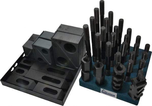 Gibraltar - 50 Piece Fixturing Step Block & Clamp Set with 1-1/2" Step Block, 11/16" T-Slot, 5/8-11 Stud Thread - 1-1/8" Nut Width, 3, 4, 5, 6, 7 & 8" Stud Lengths - Benchmark Tooling