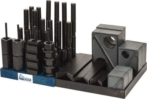 Gibraltar - 50 Piece Fixturing Step Block & Clamp Set with 1-1/2" Step Block, 13/16" T-Slot, 3/4-10 Stud Thread - 1-1/4" Nut Width, 3, 4, 5, 6, 7 & 8" Stud Lengths - Benchmark Tooling