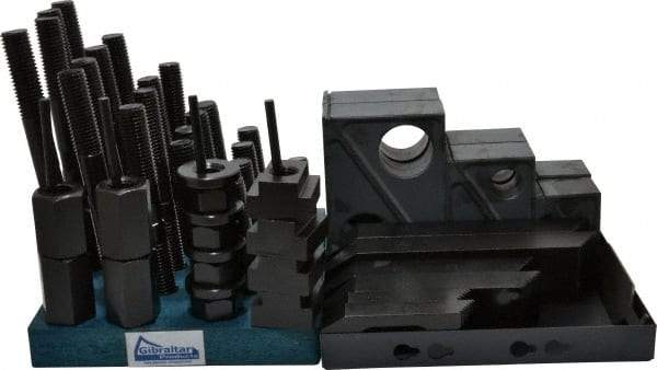 Gibraltar - 50 Piece Fixturing Step Block & Clamp Set with 1-1/2" Step Block, 1" T-Slot, 3/4-10 Stud Thread - 1-5/8" Nut Width, 3, 4, 5, 6, 7 & 8" Stud Lengths - Benchmark Tooling