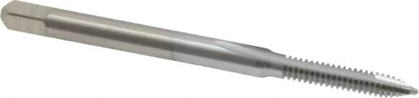 Made in USA - #4-40 UNC, 2 Flute, Chrome Finish, High Speed Steel Spiral Point Tap - Plug Chamfer, Right Hand Thread, 1-7/8" OAL, 9/16" Thread Length, 0.141" Shank Diam - Exact Industrial Supply