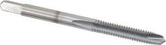 Made in USA - #8-32 UNC, 2 Flute, Chrome Finish, High Speed Steel Spiral Point Tap - Plug Chamfer, Right Hand Thread, 2-1/8" OAL, 3/4" Thread Length, 0.168" Shank Diam - Exact Industrial Supply