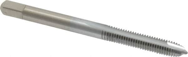 Made in USA - #10-32 UNF, 2 Flute, Chrome Finish, High Speed Steel Spiral Point Tap - Plug Chamfer, Right Hand Thread, 2-3/8" OAL, 7/8" Thread Length, 0.194" Shank Diam - Exact Industrial Supply