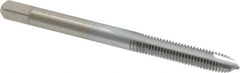 Made in USA - #10-32 UNF, 2 Flute, Chrome Finish, High Speed Steel Spiral Point Tap - Plug Chamfer, Right Hand Thread, 2-3/8" OAL, 7/8" Thread Length, 0.194" Shank Diam - Exact Industrial Supply