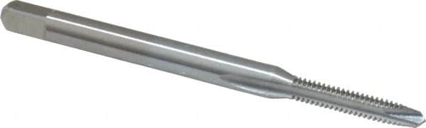 Made in USA - #3-48 UNC, 2 Flute, Chrome Finish, High Speed Steel Spiral Point Tap - Plug Chamfer, Right Hand Thread, 1-13/16" OAL, 1/2" Thread Length, 0.141" Shank Diam, 2B Class of Fit - Exact Industrial Supply