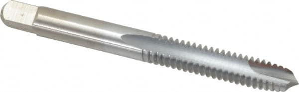 Made in USA - 1/4-20 UNC, 2 Flute, Chrome Finish, High Speed Steel Spiral Point Tap - Plug Chamfer, Right Hand Thread, 2-1/2" OAL, 1" Thread Length, 0.255" Shank Diam - Exact Industrial Supply