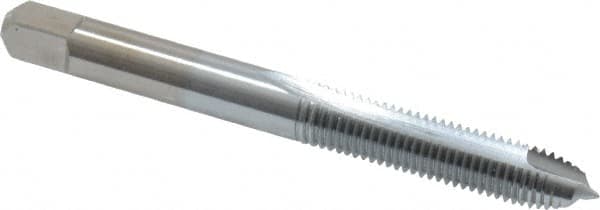 Made in USA - 1/4-28 UNF, 2 Flute, Chrome Finish, High Speed Steel Spiral Point Tap - Plug Chamfer, Right Hand Thread, 2-1/2" OAL, 1" Thread Length, 0.255" Shank Diam - Exact Industrial Supply