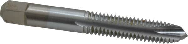 Made in USA - 3/8-16 UNC, 3 Flute, Chrome Finish, High Speed Steel Spiral Point Tap - Plug Chamfer, Right Hand Thread, 2-15/16" OAL, 1-1/4" Thread Length, 0.381" Shank Diam - Exact Industrial Supply