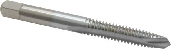 Made in USA - 1/4-20 UNC, 2 Flute, Chrome Finish, High Speed Steel Spiral Point Tap - Plug Chamfer, Right Hand Thread, 2-1/2" OAL, 1" Thread Length, 0.255" Shank Diam, 3B Class of Fit - Exact Industrial Supply