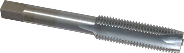 Made in USA - 7/16-20 UNF, 3 Flute, Chrome Finish, High Speed Steel Spiral Point Tap - Plug Chamfer, Right Hand Thread, 3-5/32" OAL, 1-7/16" Thread Length, 0.323" Shank Diam - Exact Industrial Supply