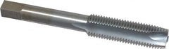 Made in USA - 7/16-20 UNF, 3 Flute, Chrome Finish, High Speed Steel Spiral Point Tap - Plug Chamfer, Right Hand Thread, 3-5/32" OAL, 1-7/16" Thread Length, 0.323" Shank Diam - Exact Industrial Supply