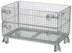 Nashville Wire - 32" Long x 20" Wide x 16" High Steel Basket-Style Bulk Folding Wire Mesh Container - 1,000 Lb. Load Capacity - Benchmark Tooling