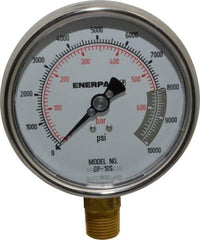 Enerpac - 0 to 10,000 psi Pressure Rating, 1/2 NPTF Gauge Connection, Hydraulic Pressure Dry Gage - 4" Face Diam - Benchmark Tooling