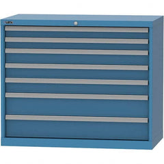 LISTA - 7 Drawer, 84 Compartment Bright Blue Steel Modular Storage Cabinet - Benchmark Tooling