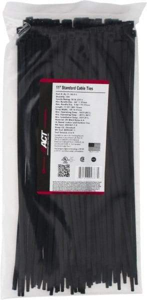 Made in USA - 11-1/4" Long Black Nylon Standard Cable Tie - 50 Lb Tensile Strength, 1.32mm Thick, 77.78mm Max Bundle Diam - Benchmark Tooling