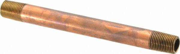 Merit Brass - 4" Long, 1/8" Pipe Threaded Brass Pipe Nipple - BSPT Thread, Red Brass - Benchmark Tooling