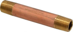 Merit Brass - 3" Long, 1/4" Pipe Threaded Brass Pipe Nipple - BSPT Thread, Red Brass - Benchmark Tooling