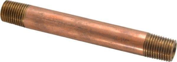 Merit Brass - 4" Long, 1/4" Pipe Threaded Brass Pipe Nipple - BSPT Thread, Red Brass - Benchmark Tooling