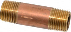 Merit Brass - 2" Long, 3/8" Pipe Threaded Brass Pipe Nipple - BSPT Thread, Red Brass - Benchmark Tooling