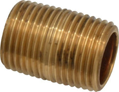 Merit Brass - 1-1/8" Long, 1/2" Pipe Threaded Brass Pipe Nipple - BSPT Thread, Red Brass - Benchmark Tooling