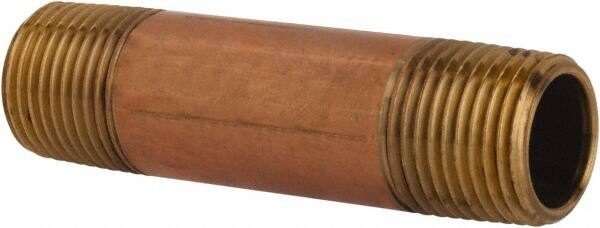 Merit Brass - 3" Long, 1/2" Pipe Threaded Brass Pipe Nipple - BSPT Thread, Red Brass - Benchmark Tooling