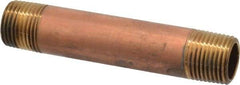 Merit Brass - 4" Long, 1/2" Pipe Threaded Brass Pipe Nipple - BSPT Thread, Red Brass - Benchmark Tooling