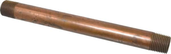 Merit Brass - 8" Long, 1/2" Pipe Threaded Brass Pipe Nipple - BSPT Thread, Red Brass - Benchmark Tooling