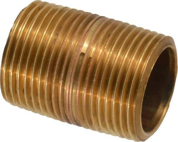 Merit Brass - 1-3/8" Long, 3/4" Pipe Threaded Brass Pipe Nipple - BSPT Thread, Red Brass - Benchmark Tooling