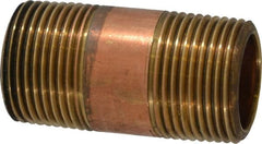Merit Brass - 2" Long, 3/4" Pipe Threaded Brass Pipe Nipple - BSPT Thread, Red Brass - Benchmark Tooling