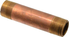 Merit Brass - 4" Long, 3/4" Pipe Threaded Brass Pipe Nipple - BSPT Thread, Red Brass - Benchmark Tooling
