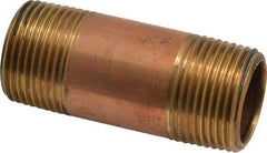 Merit Brass - 3" Long, 1" Pipe Threaded Brass Pipe Nipple - BSPT Thread, Red Brass - Benchmark Tooling