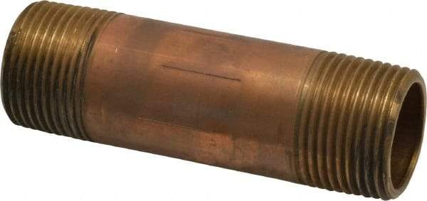 Merit Brass - 4" Long, 1" Pipe Threaded Brass Pipe Nipple - BSPT Thread, Red Brass - Benchmark Tooling