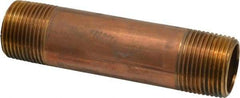 Merit Brass - 5" Long, 1" Pipe Threaded Brass Pipe Nipple - BSPT Thread, Red Brass - Benchmark Tooling