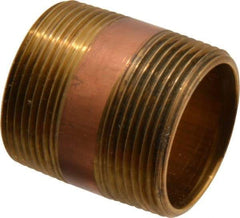 Merit Brass - 2" Long, 1-1/2" Pipe Threaded Brass Pipe Nipple - BSPT Thread, Red Brass - Benchmark Tooling