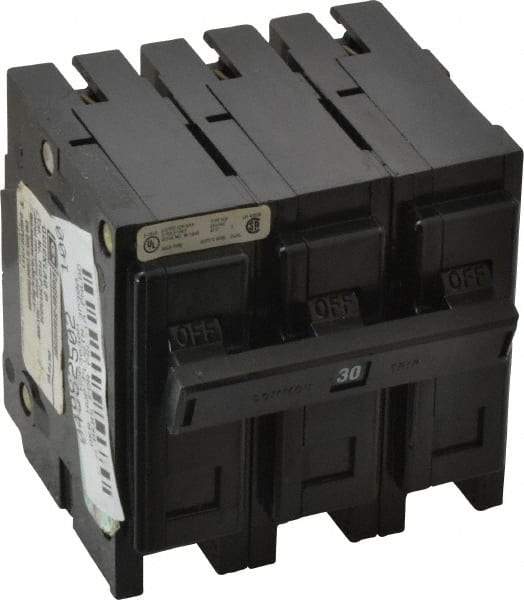 Eaton Cutler-Hammer - 30 Amp, 240 VAC, 3 Pole, Plug In Miniature Circuit Breaker - Thermal Magnetic Trip, 14-4 AWG, 2-3/8 Inch Deep x 2-15/16 Inch High x 3 Inch Wide - Benchmark Tooling