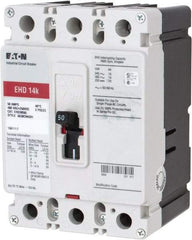 Eaton Cutler-Hammer - 50 Amp, 250 VDC, 480 VAC, 3 Pole, Molded Case Circuit Breaker - Thermal Magnetic Trip, 18 kA at 240 VAC Breaking Capacity, 14-1/0 AWG, 3-3/8 Inch Deep x 6 Inch High x 4-1/8 Inch Wide - Benchmark Tooling