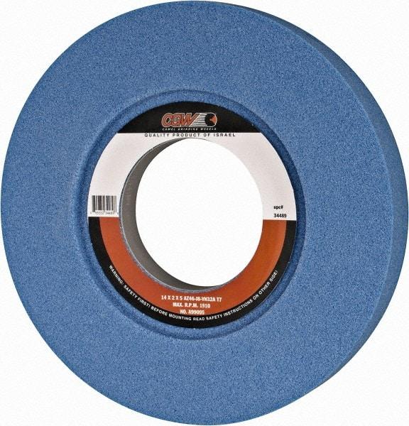 Camel Grinding Wheels - 14" Diam x 5" Hole x 2" Thick, J Hardness, 46 Grit Surface Grinding Wheel - Aluminum Oxide, Type 7, Coarse Grade, 1,910 Max RPM, Vitrified Bond, Two-Side Recess - Benchmark Tooling