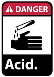 NMC - "Danger - Acid", 14" Long x 10" Wide, Pressure-Sensitive Vinyl Safety Sign - Rectangle, 0.004" Thick, Use for Hazardous Materials - Benchmark Tooling