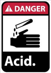 NMC - "Danger - Acid", 14" Long x 10" Wide, Pressure-Sensitive Vinyl Safety Sign - Rectangle, 0.004" Thick, Use for Hazardous Materials - Benchmark Tooling