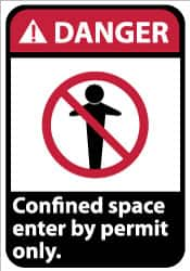 NMC - "Danger - Confined Space - Enter by Permit Only", 14" Long x 10" Wide, Rigid Plastic Safety Sign - Rectangle, 0.05" Thick, Use for Accident Prevention - Benchmark Tooling