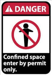 NMC - "Danger - Confined Space - Enter by Permit Only", 14" Long x 10" Wide, Pressure-Sensitive Vinyl Safety Sign - Rectangle, 0.004" Thick, Use for Accident Prevention - Benchmark Tooling