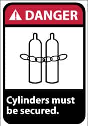 NMC - "Danger - Cylinders Must Be Secured", 14" Long x 10" Wide, Rigid Plastic Safety Sign - Rectangle, 0.05" Thick, Use for Accident Prevention - Benchmark Tooling