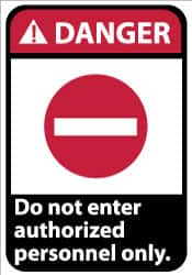 NMC - "Danger - Do Not Enter - Authorized Personnel Only", 14" Long x 10" Wide, Pressure-Sensitive Vinyl Safety Sign - Rectangle, 0.004" Thick, Use for Security & Admittance - Benchmark Tooling