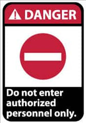 NMC - "Danger - Do Not Enter - Authorized Personnel Only", 14" Long x 10" Wide, Pressure-Sensitive Vinyl Safety Sign - Rectangle, 0.004" Thick, Use for Security & Admittance - Benchmark Tooling