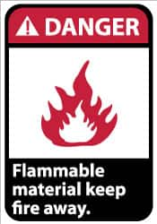 NMC - "Danger - Flammable Material - Keep Fire Away", 14" Long x 10" Wide, Pressure-Sensitive Vinyl Safety Sign - Rectangle, 0.004" Thick, Use for Hazardous Materials - Benchmark Tooling