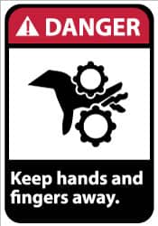 NMC - "Danger - Keep Hands and Fingers Away", 14" Long x 10" Wide, Pressure-Sensitive Vinyl Safety Sign - Rectangle, 0.004" Thick, Use for Accident Prevention - Benchmark Tooling