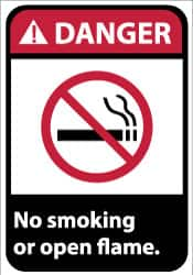 NMC - "Danger - No Smoking or Open Flame", 14" Long x 10" Wide, Rigid Plastic Safety Sign - Rectangle, 0.05" Thick, Use for Accident Prevention - Benchmark Tooling