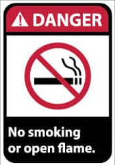 NMC - "Danger - No Smoking or Open Flame", 14" Long x 10" Wide, Pressure-Sensitive Vinyl Safety Sign - Rectangle, 0.004" Thick, Use for Accident Prevention - Benchmark Tooling