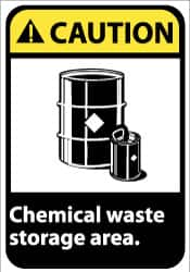 NMC - "Caution - Chemical Waste Storage Area", 14" Long x 10" Wide, Pressure-Sensitive Vinyl Safety Sign - Rectangle, 0.004" Thick, Use for Hazardous Materials - Benchmark Tooling