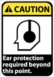 NMC - "Caution - Ear Protection Required Beyond This Point", 14" Long x 10" Wide, Rigid Plastic Safety Sign - Rectangle, 0.05" Thick, Use for Accident Prevention - Benchmark Tooling